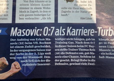 Nemački novinari puni hvale za bivšeg igrača Čukaričkog Erhana Mašovića: Uneo je smirenost u odbranu Bohuma--
